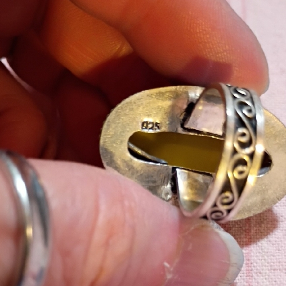 Yellow Turquoise Oval Stone Statement Ring - Wome… - image 6